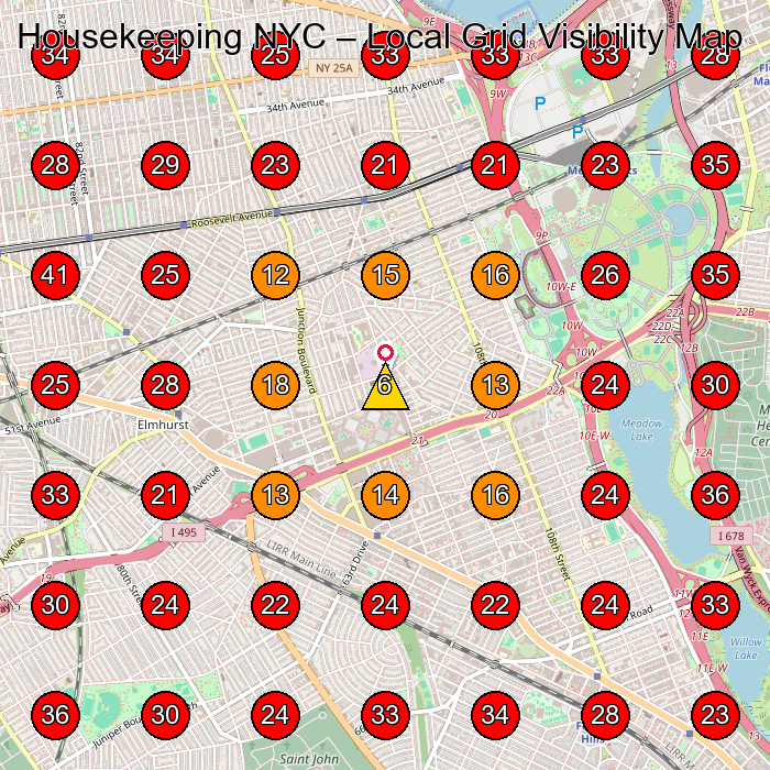 Housekeeping NYC GeoGrid visibility map for Fire Damage Restoration Service in Flushing